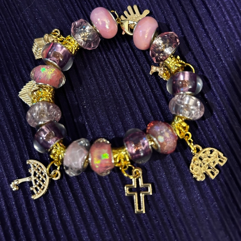 Elegant Pink and Gold Charm Bracelet